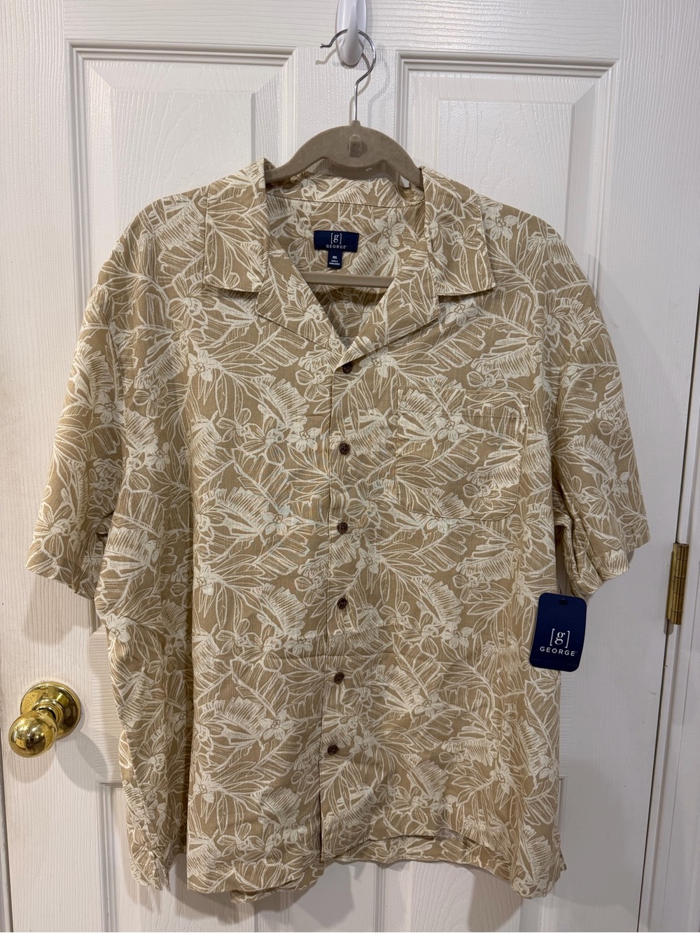 George Cotton Rayon Linen Woven Hawaiian Tropical Button Down Size 2XL